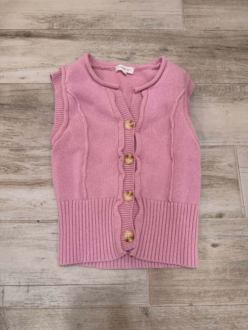 Creamon Pink Knit Button-Down Sweater Vest